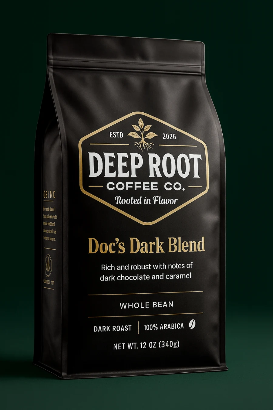 Deep Root Coffee Co. Doc's Dark Blend, 12oz whole bean dark roast
